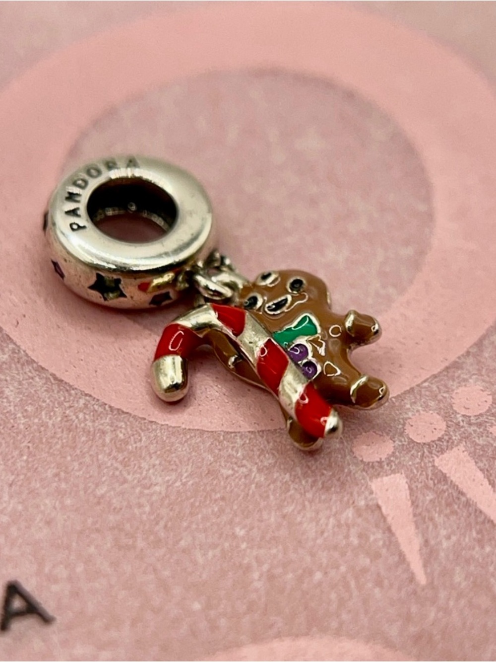 Pandora Gingerbread Man Candy Cane Silver Dangle Charm - Picture 3 of 8